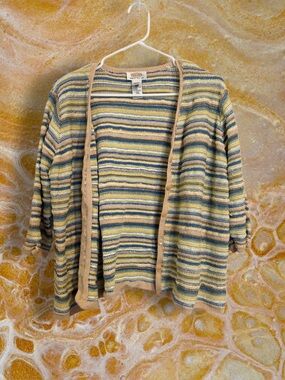 Striped Knit Sweater – Elbow Sleeve Lightweight Pullover Top
